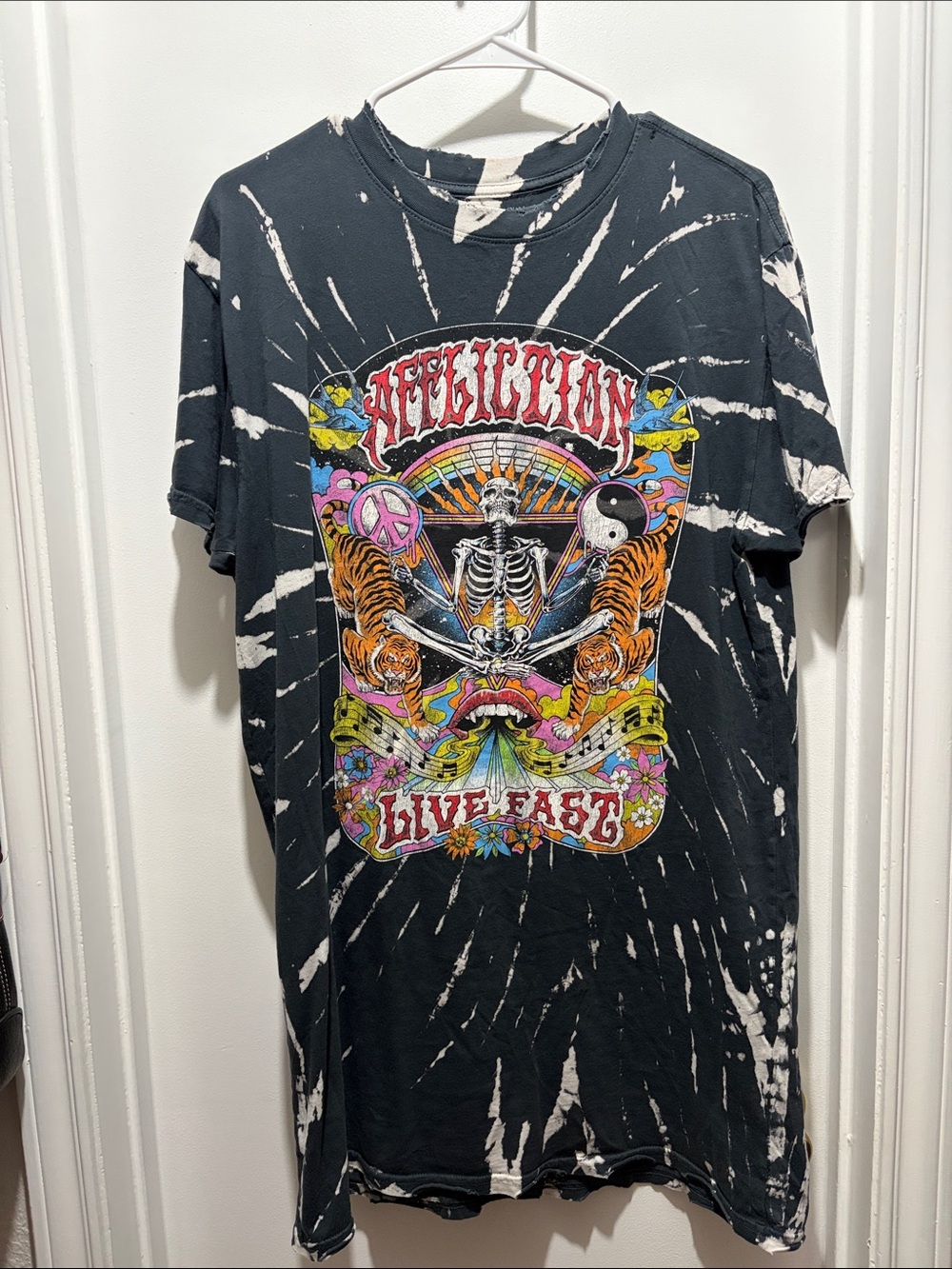 Affliction Black Tie-Dye 'Live Fast' Graphic Tee Dress with Multicolor Print